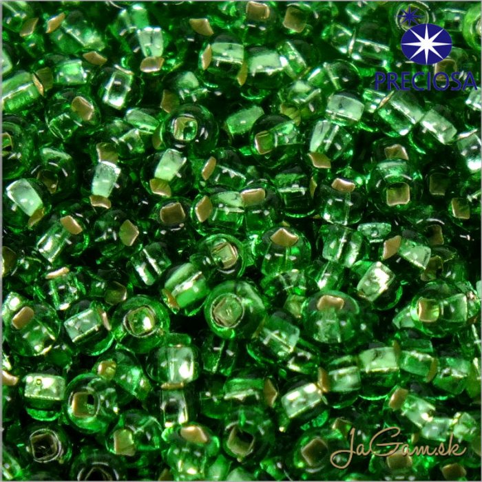 Rokajl Preciosa 10/0 Zelená priehľadná so strieborným prieťahom č.57100-25g (PR10025)